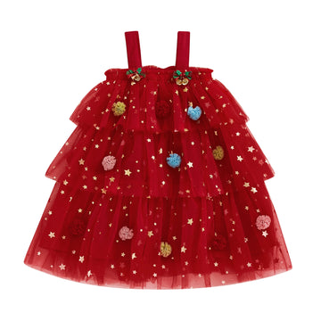 MQTIME  -  Christmas Baby Girls Dresses Princess Kids Party Clothes for Girl Star Print Sleeveless Layered Tulle Dress with Ball